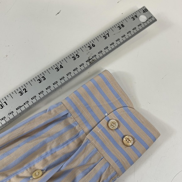 Brioni Shirt Mens 16 Blue Tan Stripe Dress Long Sleeve 100% Cotton Spread Collar - Picture 16 of 16